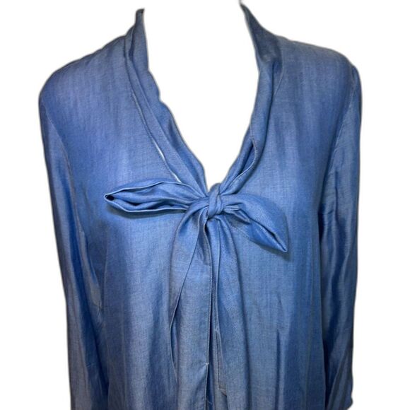 Maison Jules Womens Blue Denim Sailor Pullover Blouse Long Sleeve - Picture 4 of 6